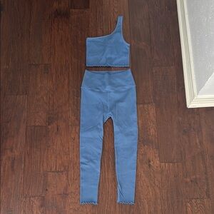 Blue Spiritual Gangster One-Shoulder Top and Leggings Set